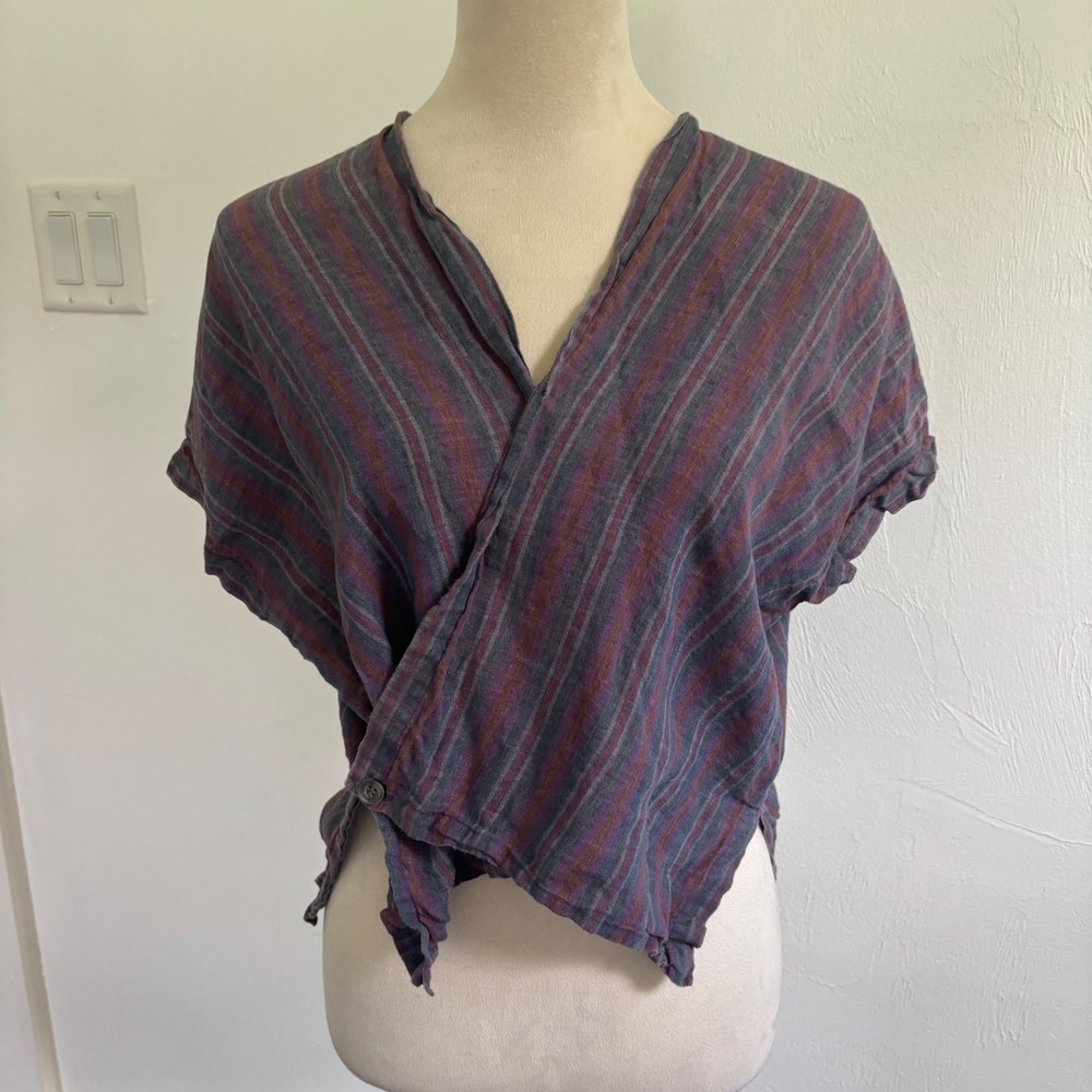 Shirin Guild Purple Linen Wrap Top Origami Kimono Size Small Avant-garde Artisan